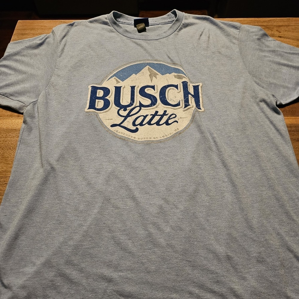 Mens Busch Lite "Latte" Beer Tshirt, Light Blue, Large, Casual, Vacation Wear